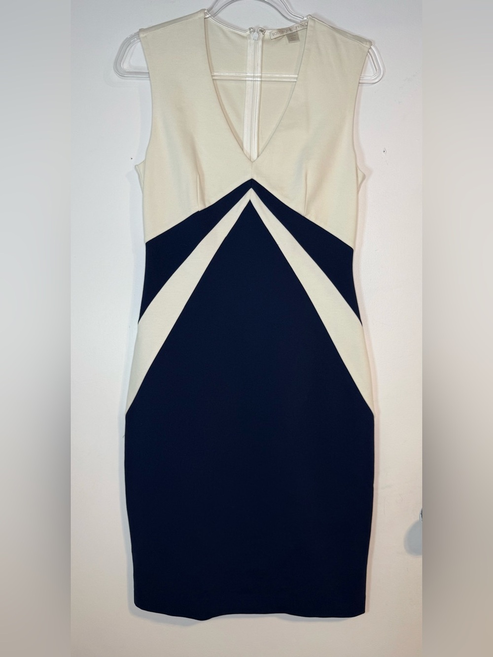 Boston Proper Colorblock Sheath Dress Women’s 4 Navy Ivory V Neck